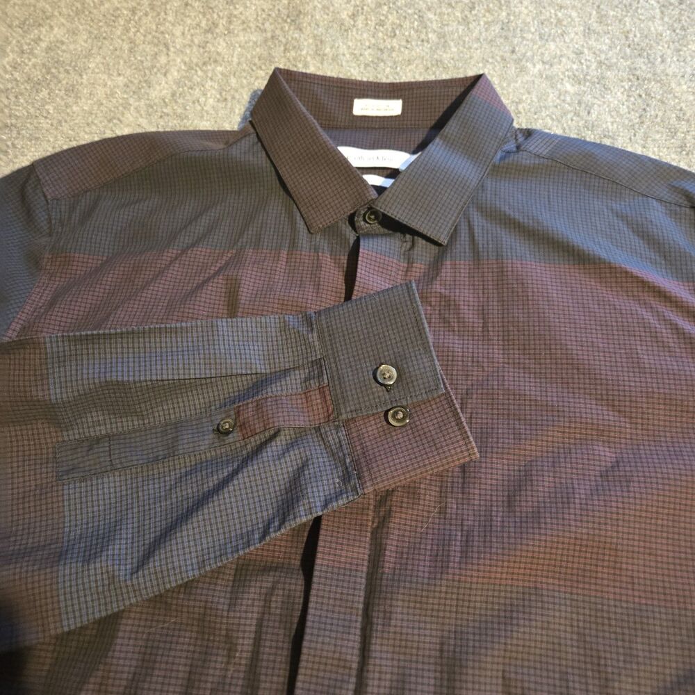Calvin Klein Shirt Mens Medium Purple/Blue Button Front Long Sleeve Career Club
